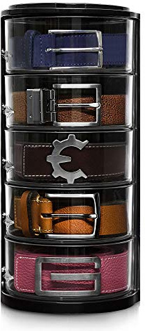 ELYPRO - Acrylic Belt Organizer, Rotating Drawer Storage for Belts, Jewelry, Makeup & Accessories – Transparent, Stackable, Wall-Mountable Design for Closet, Dresser, Vanity – Design Patent Protected