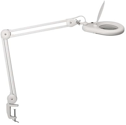 MAUL Lupenlampe LED MAULviso | Lupenleuchte mit Klemmfuß für präzise Arbeiten in Laboren, Werkstätten | Lupe mit Licht | Lampe mit 6.500 K | Lupe mit 1,75x Vergrößerungsglas | Weiß