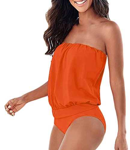 DELEY Femmes Une Seule Pièce Sexy Bustier Élégant Plus La Taille Bikini Maillots De Bain Orange Taille M