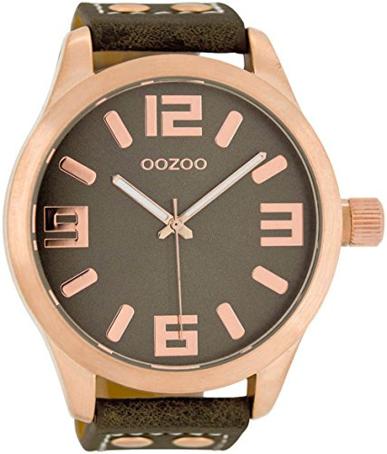 Oozoo C1108 - Herrenuhr, Lederband Taupe, Streifen