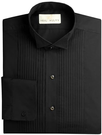 NEIL ALLYN Men's Black Wing Collar 1/4 Pleats Tuxedo Shirt-M-34-35