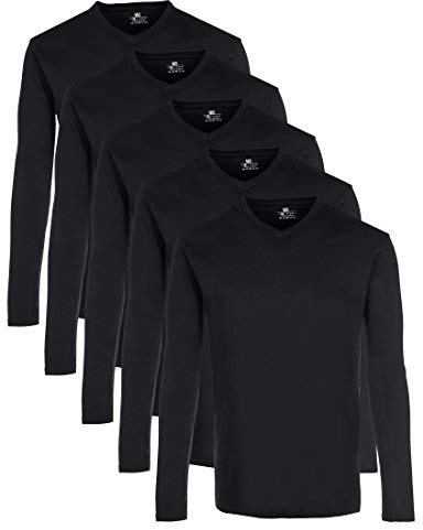 Lower East Basic Langarm-Shirts für Herren mit V-Ausschnitt 5er Pack aus 100% Baumwolle I Shirt Herren Longsleeve in vielen Farben XL Schwarz