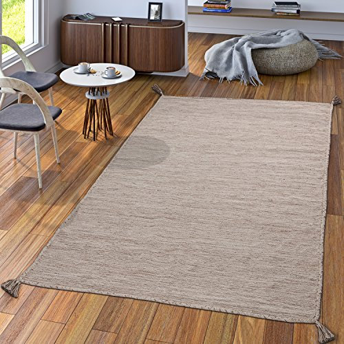 TT Home Alfombra Diseño Kilim Tejida A Mano 100% Algodón Moderna Beige Jaspeado, Tamaño:60x110 cm
