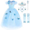 JerrisApparel Aschenputtel Kleid Prinzessin Kostüm Schmetterling Mädchen (120, Himmel Blau mit Zubehör)