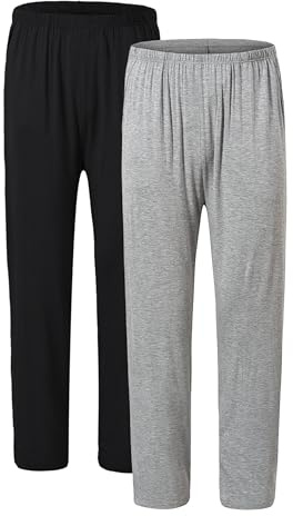 JINSHI Pantaloni Lunghi Pigiama da Uomo Morbide Modal Pantalone da Salotto Biancheria da Notte 2 Pack-Nero/Grigio Chiaro Large