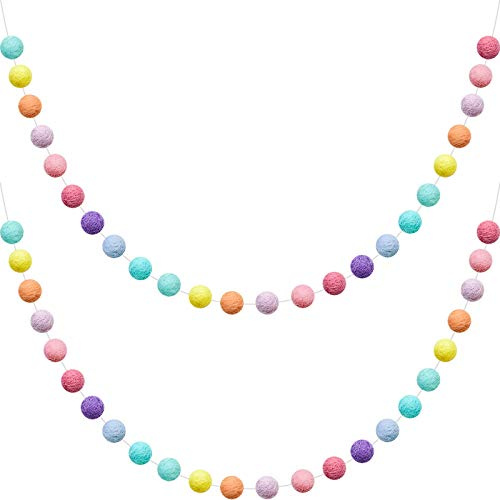 WILLBOND 2 Pieces Wool Felt Rainbow Ball Garland Colorful Pom Pom 6.5 ft Long 24 Ball Garland for Easter Mardi Gras Classroom Halloween Thanksgiving Xmas (Multiple Colors)