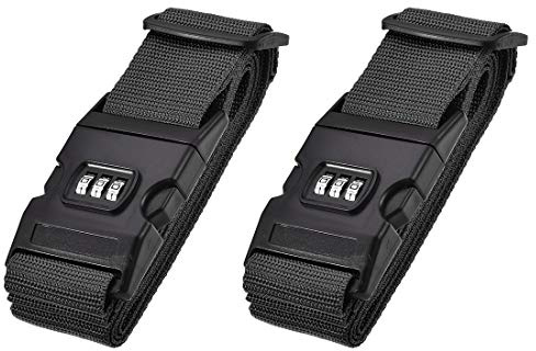 uxcell Luggage Straps Suitcase Belts with Buckle, Combination Lock, 2Mx5cm Adjustable PP Travel Packing Accessories, Black 2Pcs