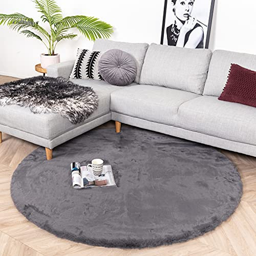FRAAI | Home & Living Hochflor Teppich Rund - Comfy Supreme Anthrazit - Shaggy, Einfarbig - Modern, Skandinavisch - Wohnzimmer, Esszimmer, Schlafzimmer - Fellteppich - Carpet
