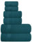 GLAMBURG Ultra-weiches 6er-Pack Baumwoll-Handtuch-Set, enthält 2 übergroße Badetücher 70 x 140 cm, 2 Handtücher 40 x 60 cm und 2 Waschbetten 30 x 30 cm, Blaugrün