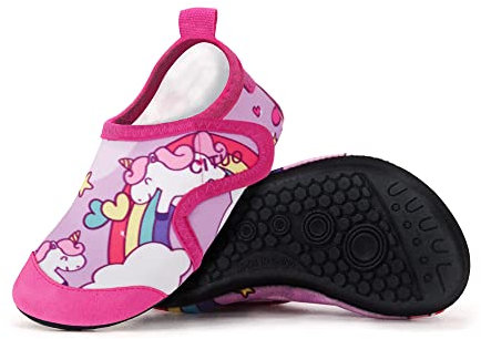 Aquasport Kinder-Wasserschuhe, für Mädchen und Jungen, Strand-Schwimmschuhe, Barfuß, Aquasocken mit Klettverschluss, schnell trocknend, leicht, für Pool, Garten, Einhorn mit Klettverschluss, 22 EU