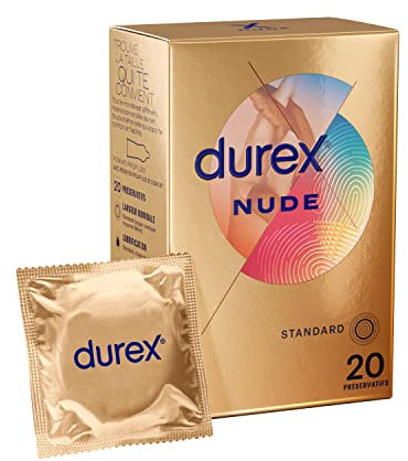 Durex Nude - 20 preservativi da uomo, ultra sottili, taglia standard