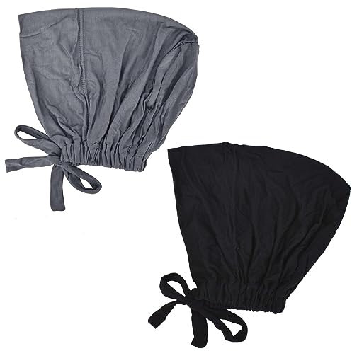Mikihat 2 Stück Unterschal Hijab, Kopftücher Hijab Damen, Elastische Untertuch Hijab Bonnet Schwarz Dunkelgrau, Atmungsaktive Schlafmütze, Chemo Kopftuch, Islamische Muslimische Kopfbedeckung