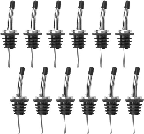 Liquor Pourer, Bottle Pourers for Spirits, 12Pack Stainless Steel Freeflow Liquor Spirits Pourer Speed Pourers Wine Bottle Spirits Pourers Tapered Spout with Rubber Dust Caps