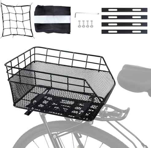 WEEROCK Bike Rear Basket Rear Rack Basket Steel Wire for Bicycle Carge Rack, Black