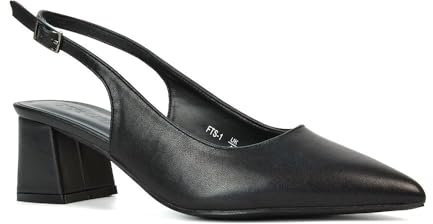Womens Court Shoes Ladies Block Low Heel Point Toe Slingback Evening Black Synthetic Leather Classic Pumps Shoes Size 3