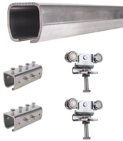 ATTAS MEA Kit complet de ferrures pour porte coulissante et portail de grange – Type 0, jusqu'à 90 kg | 2-4-6 m | Rail en C extérieur |sans support |Rail de guidage et chariot roulant