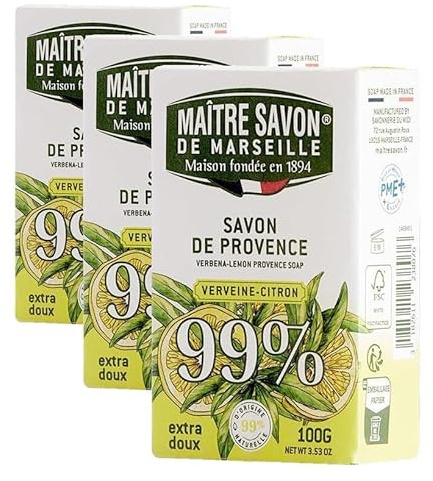 Maître Savon de Marseille - Savon de Provence Verveine Citron - 99% d'origne naturelle (Lot de 3)