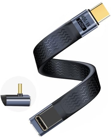 Gbformat 240W PD Cable USB4.0 C Corto de Carga Rápida USB C Macho a USB C Macho 90° ángulo, 40Gbps Cable USB C Corto de Datos Flexible Plana, 48V5A/8K@60Hz para Thunderbolt 4 Teléfono (Positive Bend)