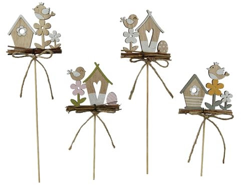 Tappo per fiori per uccelli sull'asta, 28 cm, in legno, 1 pezzo, assortito, per decorazione pasquale e primavera, decorazione in legno da inserire per Pasqua, primavera, spina decorativa