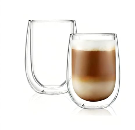 CNGLASS Doppelwandige Thermogläser 290ml/10oz, Isolierte Latte Macchiato Gläser 2er-Set, Thermo Glas kaffeetassen für Kalte und Heiße Getränke