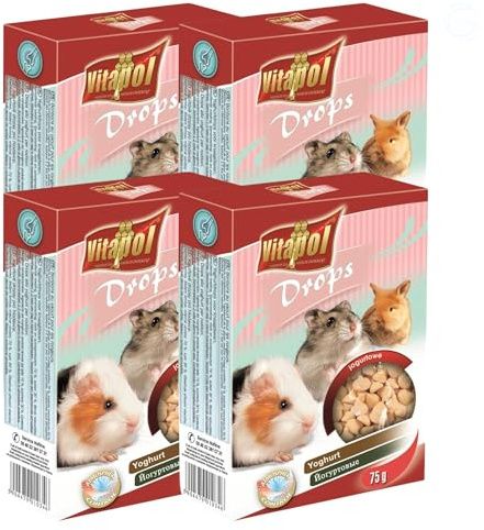 Vitapol Drops Small Pet Treat for Rodents & Rabbits – High-Fibre Complementary Snacks with Vitamins & Minerals – Supports Teeth Health – Carrot, Honey, Yoghurt & More Flavours (Yoghurt, 75g)