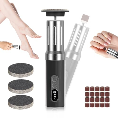 Lima Eléctrica Pies Durezas, 2 en 1 Profesional quita durezas para pies con 6 Velocidades y LCD, Recargable inalámbrico removedor de callos y Piel Muerta, Talones Agrietados (Gris plata)