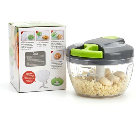 Barpre Vegetable Chopper Manual Food Processor 520ml - Hand Pull String Onion Chopper, Garlic Slicer & Mini Nut Grinder - Portable Kitchen Cutter for Baby Food, Salsa, Salad, Ginger - Green