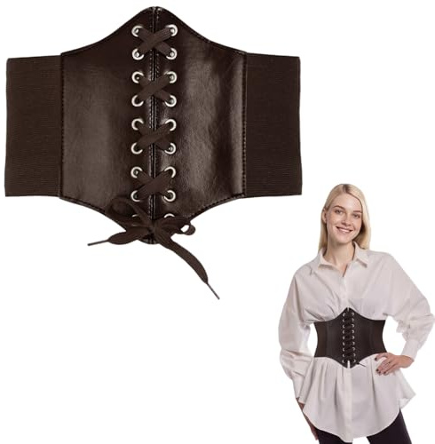 ELNX Cintura Corsetto Donna | Corsetto Pirata | Cintura Larga Elastica in Similpelle per Cosplay, Festa Catwoman, Halloween Retrò (Marrone)