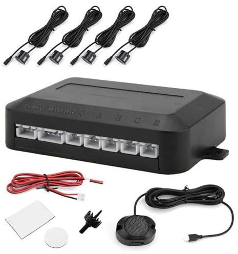 BOROCO Sistema di parcheggio con 4 sensori, rilevatore di retromarcia a ultrasuoni con allarme acustico, sistema di parcheggio auto da 12 V, precisione 30 – 250 cm