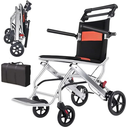 Silla de ruedas plegable ligera – Silla de viaje de transporte, soporta hasta 220 libras, fácil de usar y transportar