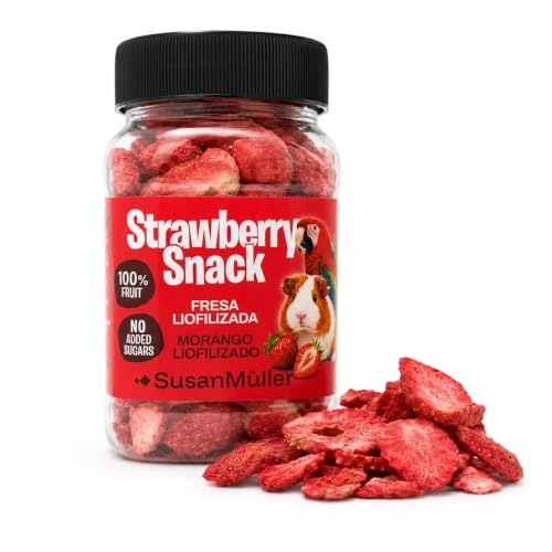 Susan Müller Strawberry Snack Fresa Liofilizada, Snack Natural 100% Fruta sin Azúcares Añadidos para Loros, Agapornis, Periquitos, Canarios, Conejos, Cobayas y Hámsters — 38 g
