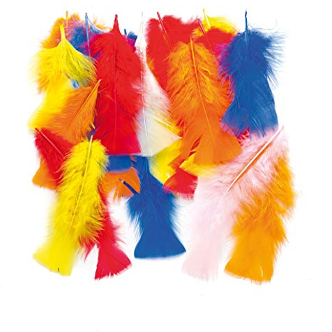 Baker Ross AF391 Long Coloured Craft Feathers - Pack of 150, Kids Craft Feathers, Multicoloured, Perfect for Cards and Paper