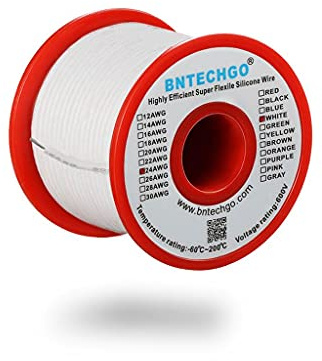 BNTECHGO 24 Gauge Silicone Wire Spool 50 ft White Flexible 24 AWG Stranded Tinned Copper Wire