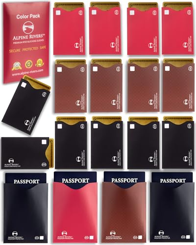 18 RFID Blocking Sleeves (14 Credit Card Holders & 4 Passport Protectors) Ultimate Premium Identity Theft Protection Sleeve Set for Men & Women. Smart Slim Design perfectly fits Wallet / Purse