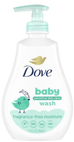 Baby Dove Sensitive Skin Care Baby Wash For Baby Bath Time Fragrance Free Moisture Fragrance Free and Hypoallergenic, Washes Away Bacteria 13 oz