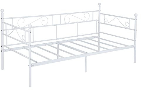 H.J WeDoo Bettsofa Gästebett Einzelbett Single Bett Metall Sofa Bettgestell für Erwachsene und Kinder - Weiß