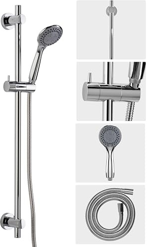 Croydex Flexi-Fix Chrome Shower Head and Hose Set with Riser Rail - Shower Handset with 3 Spray Patterns, 800mm Rail, Reinforced 1500mm Shower Hose, Universal Holder, Water Saving, Rub Clean Nozzles