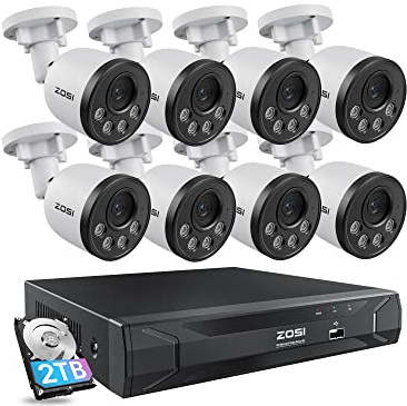 ZOSI 5MP 8CH PoE Security Camera System with Audio,H.265+ 5MP 8 Channel NVR with 2TB HDD,8pcs Weatherproof PoE IP Cameras Outdoor Indoor,Human Detection,100ft Night Vision,for Home 24-7 Recording
