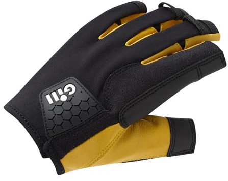 Gill Pro Sailing Gloves - Short Finger with 3/4 Length Fingers for Boating, Dinghy, SUP, Kayaking or Windsurfing (Black, XXL)