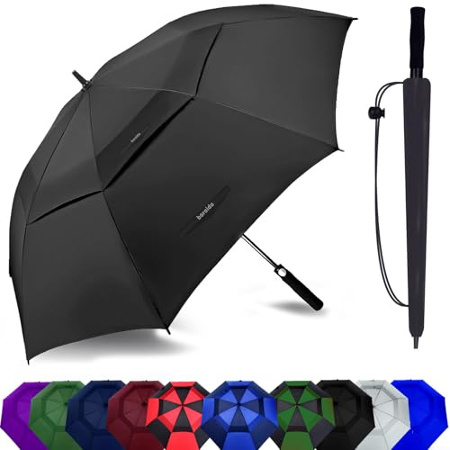 Baraida Ombrello da golf grande, 172,7 cm, extra large, a doppia cupola, ventilato, antivento, impermeabile, apertura automatica, per uomini, donne e famiglia (172,7 cm, nero)