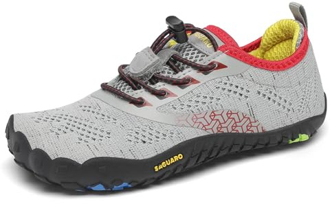 SAGUARO Barefoot Zapatillas de Trail Running Niños Niñas Minimalistas Zapatos de Deporte Antideslizantes Calzado Descalzos para Fitness Correr Montaña Senderismo Agua, Gris, 28 EU