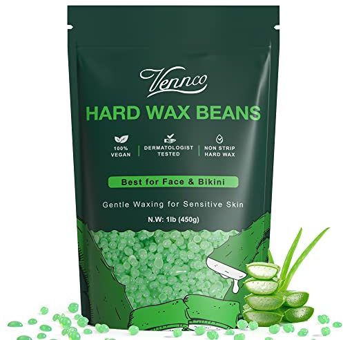 VENNCO Hard Wax Beads, 1lb Wax Beans For Coarse Hair Removal Sensitive Skin With Pure Aloe Vera, For Face Eyebrow Leg Bikini Brazilian Waxing, Perfect For Full Body & All Hair Types At Home
