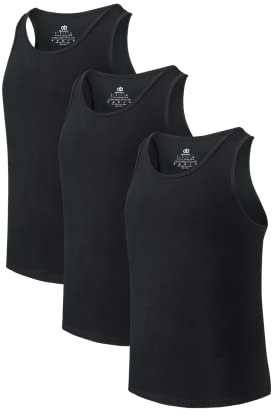 DAVID ARCHY Armhåla undertröjor för män med rund hals eller kortärmad, mjuk, vit, svart, grå, Svart x 3 tanktops (bomull), L