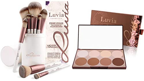 Pinselset Make-Up Von Luvia, Schminkpinsel & Luvia Contouring Palette - Prime Contour Mit Extra Leicht Verblendbarem Setting Powder, Bronzer, Kontur Puder & Highlighter Make-Up Für Jeden Hauttyp