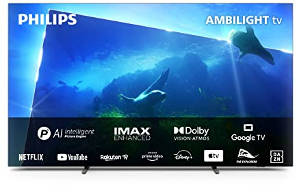 Philips Ambilight OLED818 194 cm (77 Pulgadas) Smart 4K OLED TV | UHD y HDR10+ | 120Hz | Engine P5 AI Picture | Dolby Atmos | Altavoces 40W | Compatible con Asistente Google y Alexa