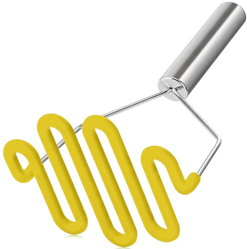 Urbanstrive Non-Scratch Silicone Potato Masher Kitchen Tool, Potatoes Masher Potato Masher Stainless Steel Wrapped In Premium Silicone, Potato Smasher (Yellow)