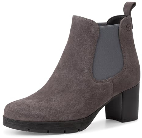 Tamaris Botines Chelsea de Piel para Mujer, Tacón Cuadrado, Cómodos, Gris, 37 EU