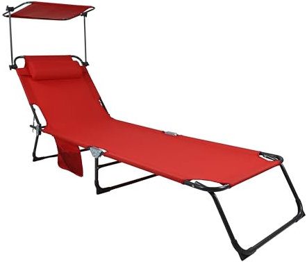 VCM Sonnenliege klappbar | Maße ca. L. 185 x H. 24 x B. 55 cm | leicht und kompakt | Liegestuhl mit verstellbarem Sonnendach - Bindox L