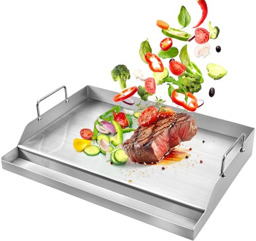 GGC Piastra in acciaio inox per griglie a gas, piastra universale piatta per stufe a gas, stufe da campeggio, 45,7 x 31,8 cm, piastra antiaderente per carbone, tailgating, feste