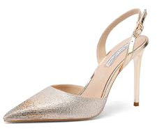 QUEEN HELENA Elegantes zapatos de tacón alto con pedrería para mujer K3336, dorado, 37 EU
